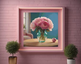 Pastel Peonies Cross Stitch Pattern PDF | Elegant 200x200 Stitches Design | Floral Embroidery Chart for Home Decor and Gift Ideas