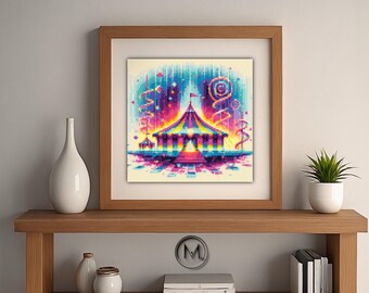 Digital Circus Tent Cross Stitch Pattern - PDF Download, Vibrant Pixel Art, Abstract, Surreal Circus Theme for Creative Stitching