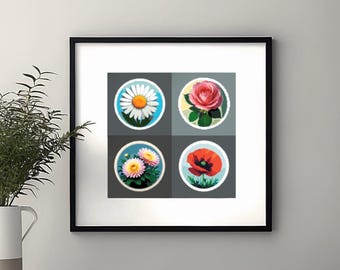 Set of 4 Floral Cross-Stitch Patterns PDF – Rose, Daisy, Poppy & Chrysanthemum Designs for Embroidery, Perfect for Handmade Gifts