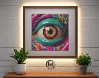 Sweet Pink Candy Eye Cross Stitch Pattern PDF | Surreal Design with Pink Lipstick | Unique Stitches Chart for Creative Embroidery Projects