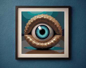 Unusual Horror Cross Stitch Pattern – ‘Eye in a Shell’, Gothic Embroidery Design, 220x220 Stitches, Instant PDF Download
