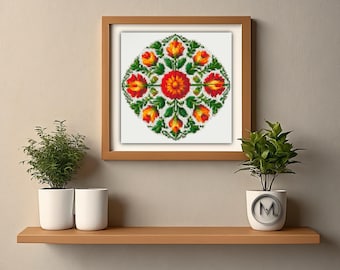 Cross Stitch Pattern PDF | Ethnic Floral Design | Intricate Details | Decorative Embroidery Flowers Chart | Unique Stylish Digital Download