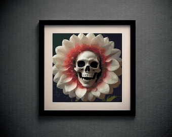 Gothic SKULL FLOWER Cross Stitch Pattern - Dark Aesthetic Embroidery Design PDF | Unique Handmade Design