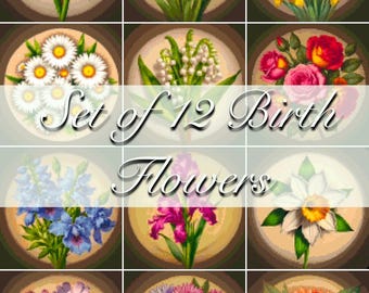 Set of 12 Birth Flowers PDF – Monthly Birthday Flowers Embroidery Patterns for Instant Download, Perfect for DIY Projects