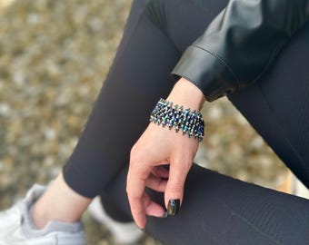 Wide Beaded Bracelet/Handmade Beadwork/Seed Bead Bracelet/Statement Jewelry/Colorful Bracelet