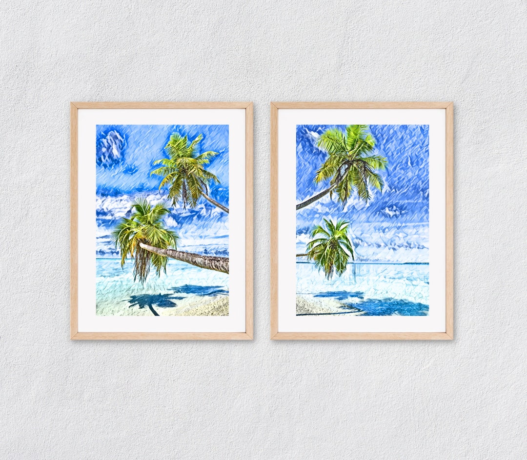 Double Wall Art, Downloadable Print, Impressionism Art, Coconut Trees