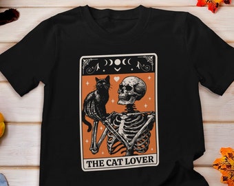 La camisa de la carta del tarot amante del gato, la camiseta de la mamá del gato, la camisa de la carta del tarot, la camisa del esqueleto del amante del gato, la camisa del tarot del gato, el regalo para la camisa del dueño del gato,
