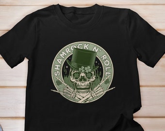 Shamrock and Roll Shirt, St. Patrick's Day Shirt, ShamRock N Roll Shirt, Shamrock Shirt, Rock and Roll St Patrick's Day, Rock n Roll Skull
