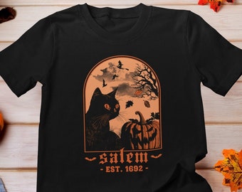 Camisa Salem 1692, Camisa de juicios de brujas de Salem, Camisa vintage retro de brujería, Salem 1692 Se perdieron uno, Salem Witch Est. 1692, Gato Negro