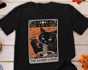 Ramen Cat T-Shirt, The Ramen Lover Tarot Card Shirt, Cat Lover Gift, Foodies Shirt, Ramen Lover shirt, Cat Eating Ramen Shirt, Noodles Shirt