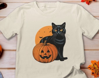 Black Cat on Pumpkin shirt, Vintage Halloween Shirt, Fall Shirt, Black cat pumpkin Shirt, Cat Lover Gift, Halloween Party, Cute Cat Shirt