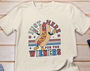 Estoy aquí para la camisa Wieners, camisa de hot dog del 4 de julio, camiseta retro divertida del 4 de julio, camisa divertida de hot dog, camisa de amante de los hot dogs