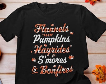 Franelas Calabazas Hayrides S'mores y Camisa Hogueras, Camisa de Otoño, Camisa Vintage de Calabaza de Acción de Gracias, Camisa a Cuadros Naranja,