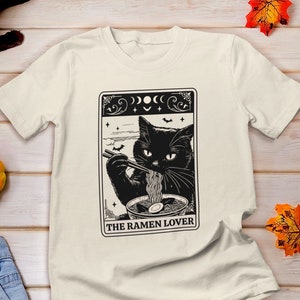 Ramen Cat T-Shirt, The Ramen Lover Tarot Card Shirt, Cat Lover Gift, Foodies Shirt, Ramen Lover shirt, Cat Eating Ramen Shirt, Noodles Shirt
