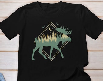 Moose T-shirt, Moose Shirt for Women, Moose Lover Gift, Nature Lover Tee, Mountain Vacations, Wildlife Graphic Tee, Camping Hiking Shirt