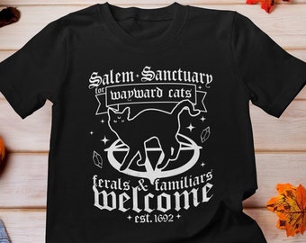 Camisa del Santuario de Salem, camisa de bruja de Salem, camisa del santuario de Salem para gatos descarriados, gatos descarriados, camisa de bruja, camisa de boticario, camisa de Salem