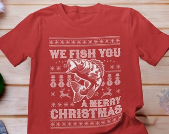 Camisa Merry Fishmas, camiseta de Navidad de pescador, camisa de Navidad de la familia Fisher, camiseta de papá pescador, camisa de pesca de Navidad, regalo de pescador