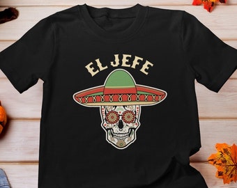 Camisa El Jefe Sugar Skull, Camisa The Boss, Camisa Mexicana Dia De Los Muertos, Camisa Día de Muertos, Camisa Mexicana, Calavera Floral Mexicana