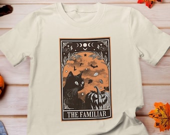 The Familiar Tarot Card shirt, Black Cat Tarot Card Shirt, Witch Familiar Tee, Vintage Halloween Black Cat, Cat Lover Shirt, Mystical Shirt