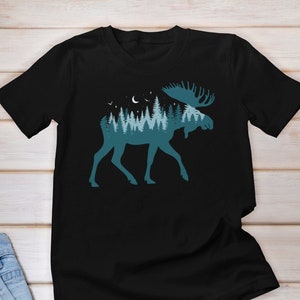 Moose T-shirt, Moose Shirt for Women, Moose Lover Gift, Nature Lover Tee, Mountain Vacations, Wildlife Graphic Tee, Camping Hiking Shirt,