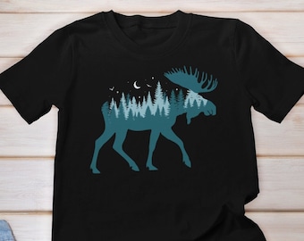 Moose T-shirt, Moose Shirt for Women, Moose Lover Gift, Nature Lover Tee, Mountain Vacations, Wildlife Graphic Tee, Camping Hiking Shirt,