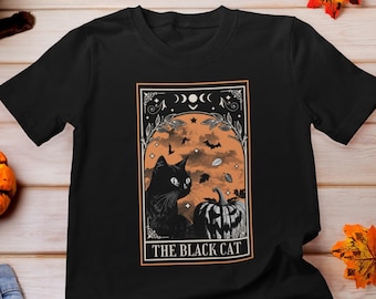 The Black Cat Tarot Card Shirt, Witch Familiar Tee, The Familiar Tarot Card shirt, Vintage Halloween Black Cat, Cat Lover Tee, Dark Academia