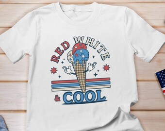 Red White and Cool Shirt, 4th of July Ice Cream Shirt, Kids Ice Cream Shirt, Cute Patriotic Shirt, Retro 4th of July Shirt, Independence Day