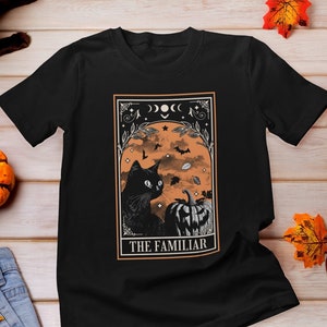 The Familiar Tarot Card shirt, Black Cat Tarot Card Shirt, Witch Familiar Tee, Vintage Halloween Black Cat, Cat Lover Shirt, Dark Academia
