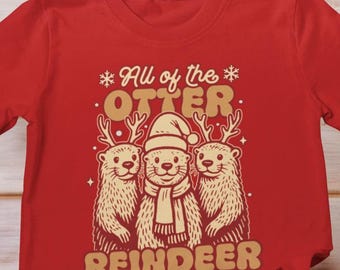 Camiseta de reno de nutria, camiseta navideña de nutria, pijama navideño, pijama navideño de nutria, camiseta navideña de animales, camiseta linda de nutria