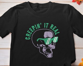 Creepin it real Shirt, Creep it Real Shirt, Retro Halloween, Retro Fall Shirt, Fall Shirt, Skull with sunglasses Shirt, Vintage Skull Shirt
