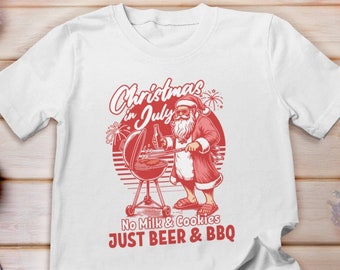 Christmas in July No Milk and Cookies Just Beer and BBQ Shirt, Christmas In July Shirt, Summer Christmas Shirt, Xmas Beer and BBQ Shirt