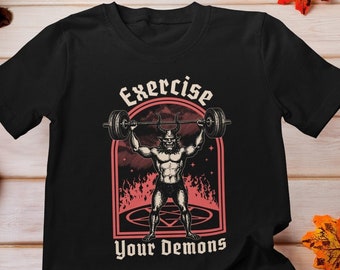 Ejercita tu camisa de demonios, camisa del diablo, satánico Baphomet Satan, camisa, camisa de entrenamiento de Halloween, camiseta oculta, exorciza tu camisa de demonios