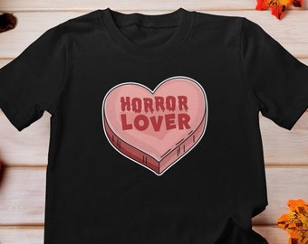Camisa amante del terror, camisa del corazón del amor de Halloween, camisa del corazón del amante del terror, camisa de la fiesta de Halloween, regalo del amante de la película de terror, camisa del corazón del caramelo