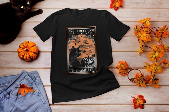 The Familiar Tarot Card shirt, Black Cat Tarot Card Shirt, Witch Familiar Tee, Vintage Halloween Black Cat, Cat Lover Shirt, Dark Academia