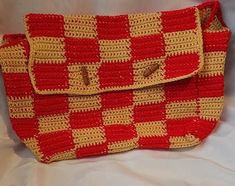 Red and Yellow Crochet Messenger Bag