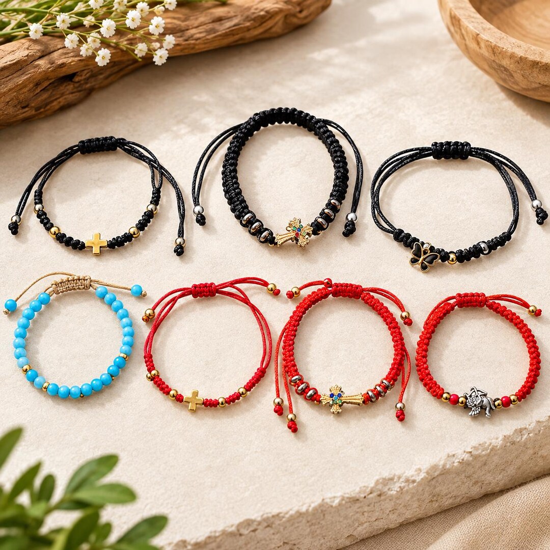 String Butterflies Handmade Cord Bracelet With Charm, Gold Cross Butterfly Red String ...