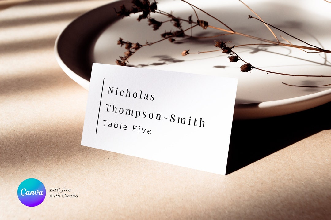 Modern Wedding Place Cards Template, Editable Place Card, Printable