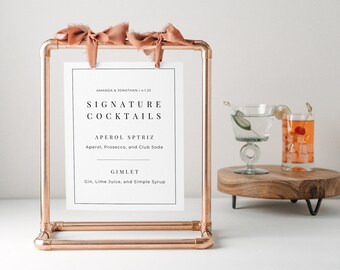 Modern Minimal Signature Drinks Template, Editable Minimalist Wedding Bar Sign, Wedding Bar Menu Sign, Editable & Printable Bar Menu Sign