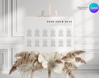 Moderne Hochzeit Sitzplan Vorlage, minimale Sitzplatz Zeichen, einfache Sitzplan, bearbeitbare druckbare Sitzplan, sofortiger Download