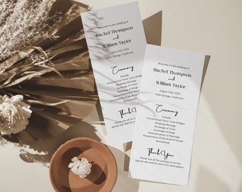 Modello di programma di matrimonio, programma di cerimonia di matrimonio moderno, programma di cerimonia stampabile, carta di programma fai da te, modello di programma di matrimonio modificabile