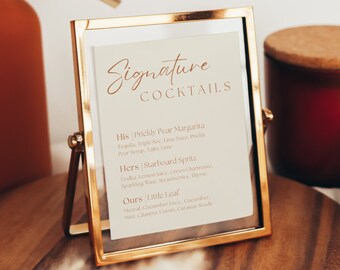 Modern Minimal Signature Drinks Template, Editable Minimalist Wedding Bar Sign, Wedding Bar Menu Sign, Editable & Printable Bar Menu Sign