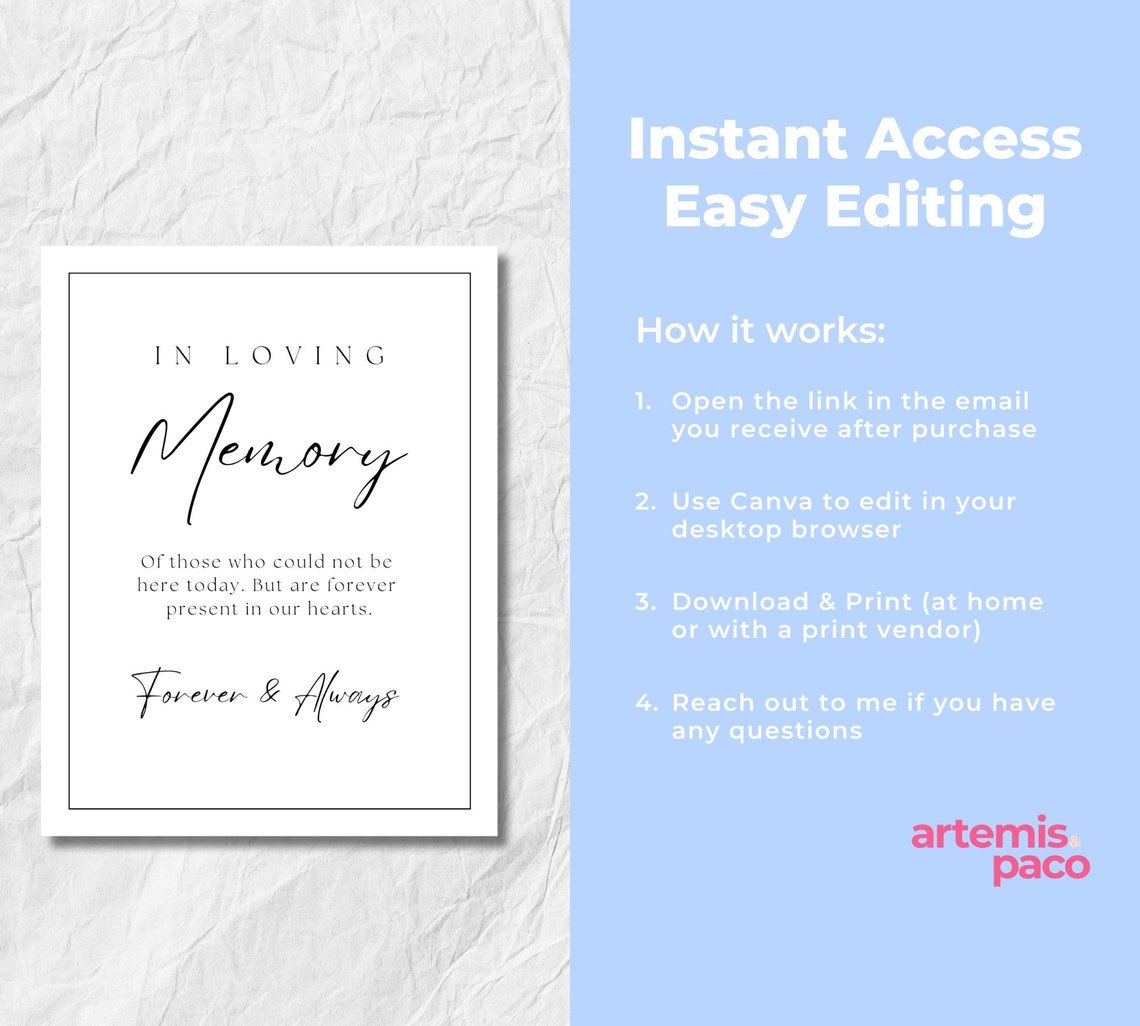 In Loving Memory Sign Editable, Modern Forever in Our Hearts Sign, in ...