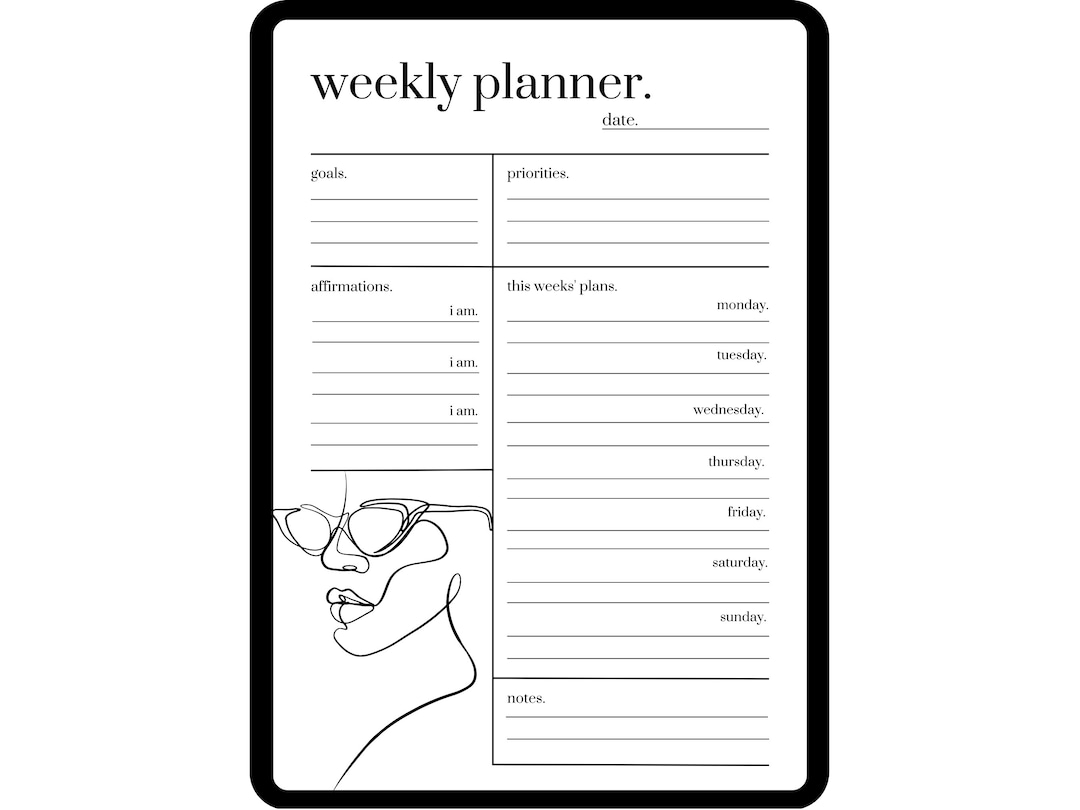 Weekly Planner Printable Portrait, Minimalist Weekly Schedule, Week at