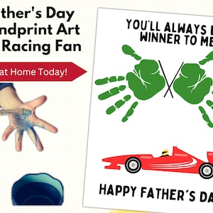 Handafdruk kunst voor papa afdrukbare handafdruk aandenken cadeaus voor race auto fan vaders dag sentimentele aandenken baby aandenken voorschoolse activiteit