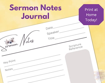 Sermon Notes Journal Pages Digital Sermon Notes Template Christian Notebook Church Journal Template