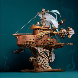 Puzzle stereo 3D / Steampunk Bizarre Airship 421 pezzi Model Kit / Modello assemblato in legno / Regalo per adulti e adolescenti