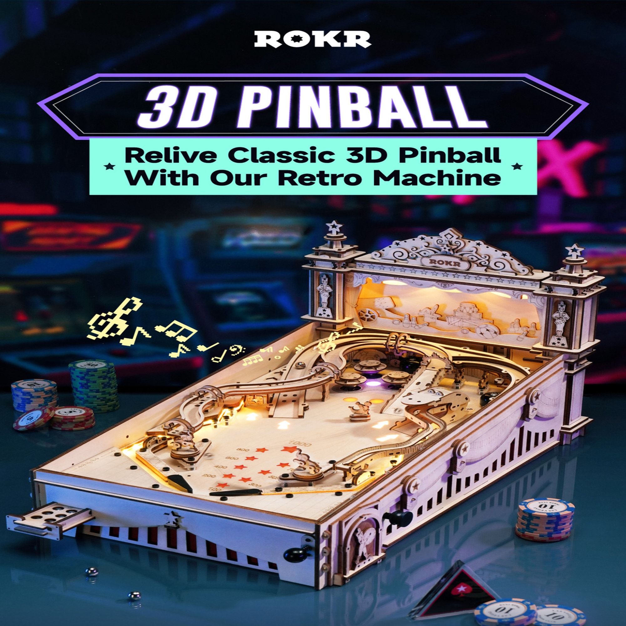 Robotime Rokr Pinball Machine 3D Wooden Puzzle Toy Assembly Model