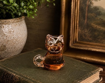 Vintage Hand-Blown Art Glass Cat Figurine | Amber Brown Glass Paperweight | Mid-Century Style Cat Sculpture | Collectible Feline Décor