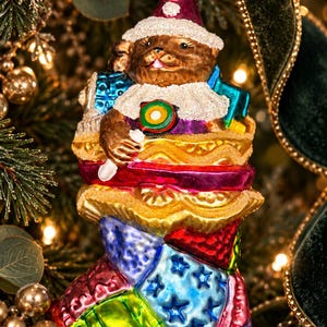 Vintage 1996 Christopher Radko Patchwork Wonders Ornament | Teddy Bear Christmas Stocking Glass Ornament | Poland