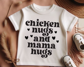 Chicken Nugs And Mama Hugs Graphic Tees, Funny Shirt Gifts for Kids, Customized Baby Tees, Trendy Big Sister Shirt